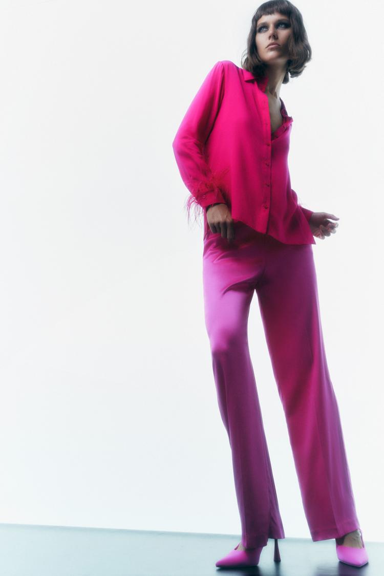 SATIN EFFECT FEATHER SHIRT Fuchsia ZARA Canada